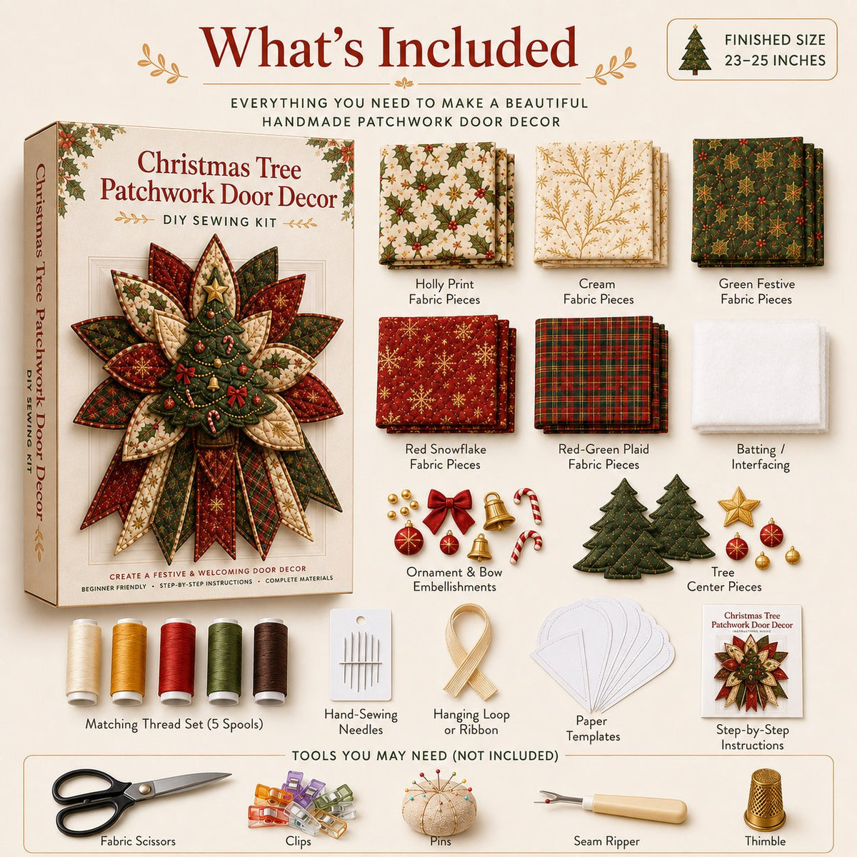 Holly Reindeer Delight - Oversized Christmas Character Quilted Door Hanger Sewing Kit