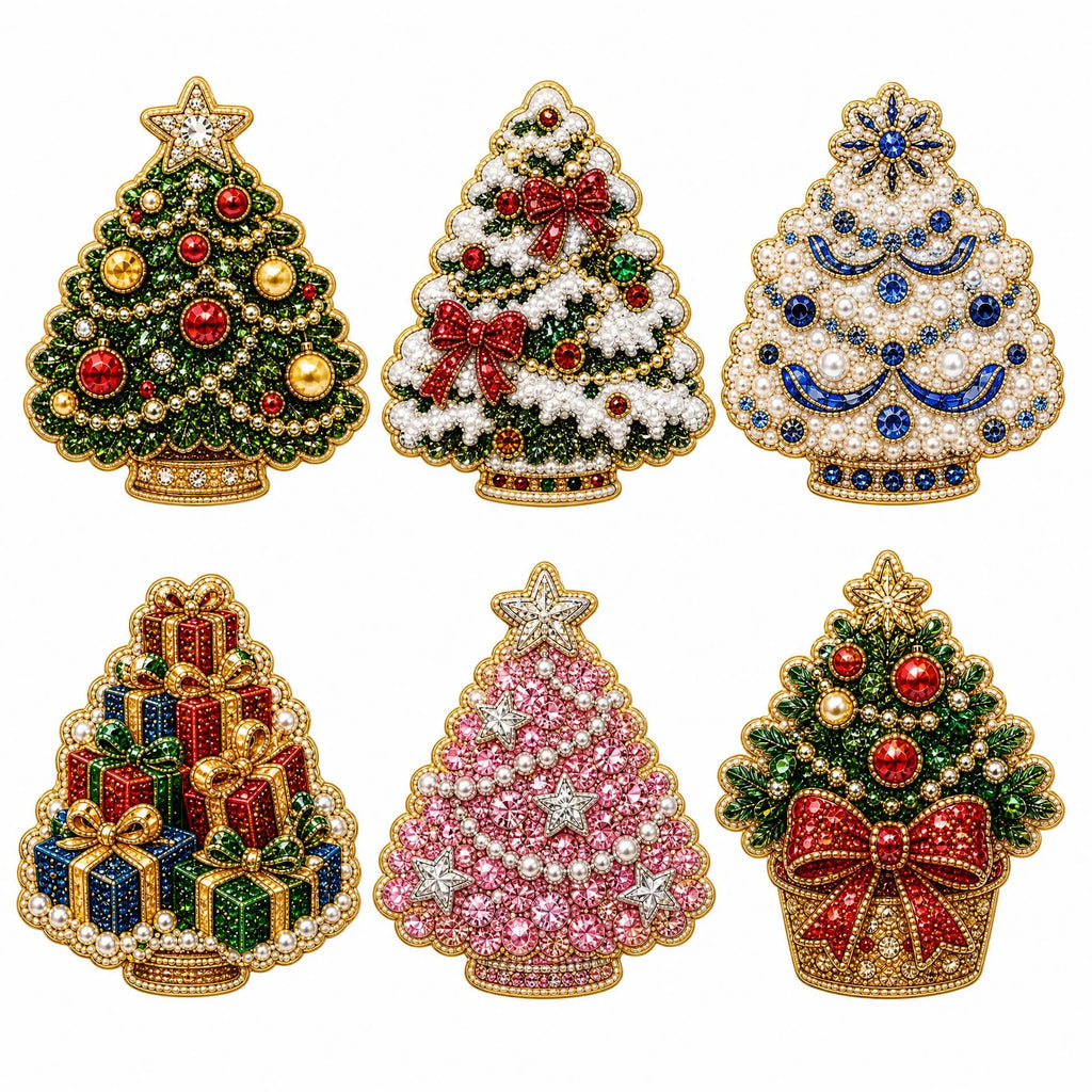 6pcs DIY Colorful Tree Ornaments Pearls Diamond Painting Fridge Magnet Christmas Decor