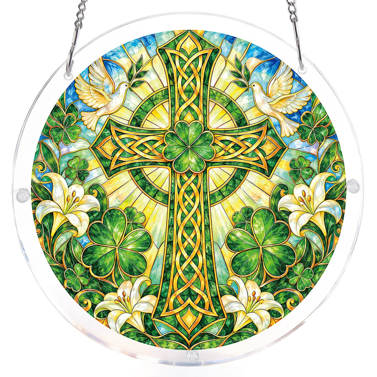Emerald Blessing Cross Light Suncatcher-Acrylic Window Art