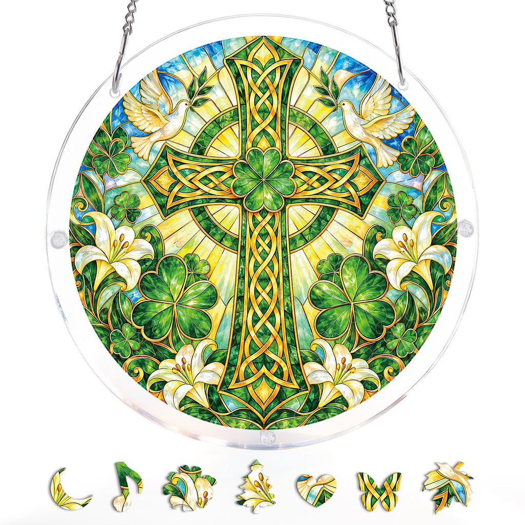 Emerald Blessing Cross Light Suncatcher-Acrylic Window Art