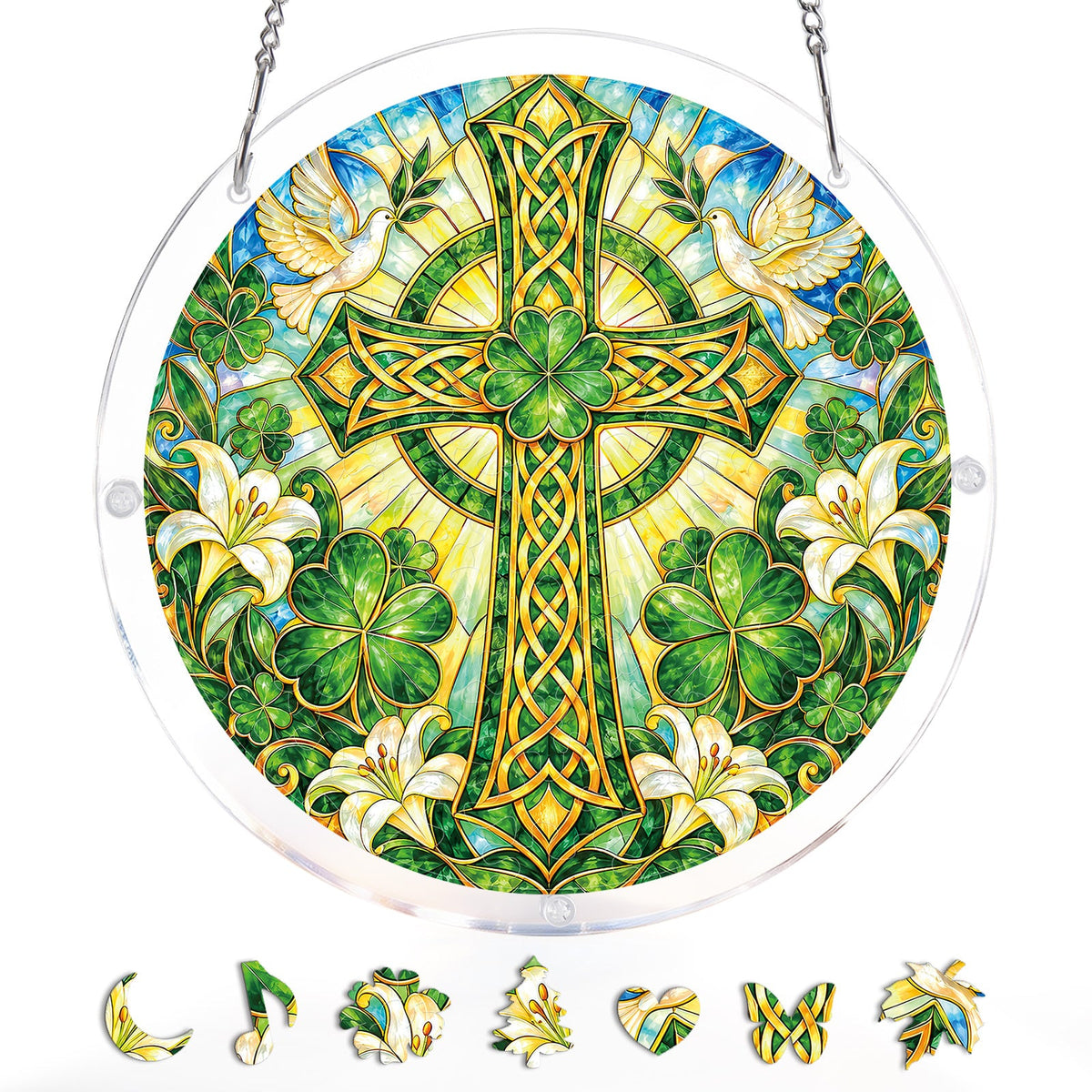 Emerald Blessing Cross Light Suncatcher-Acrylic Window Art