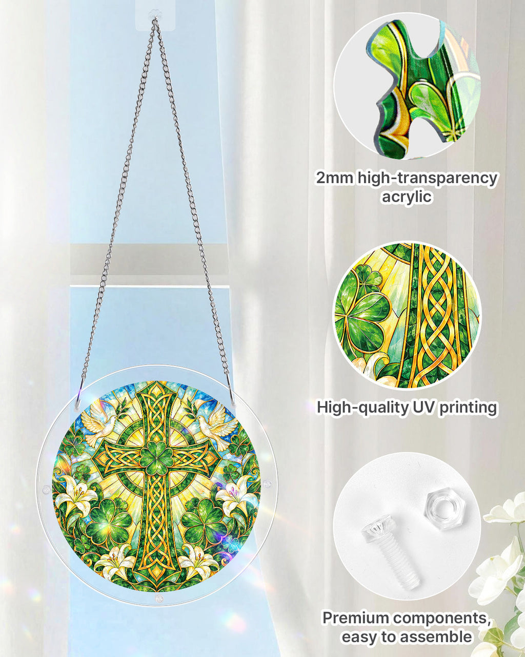 Emerald Blessing Cross Light Suncatcher-Acrylic Window Art