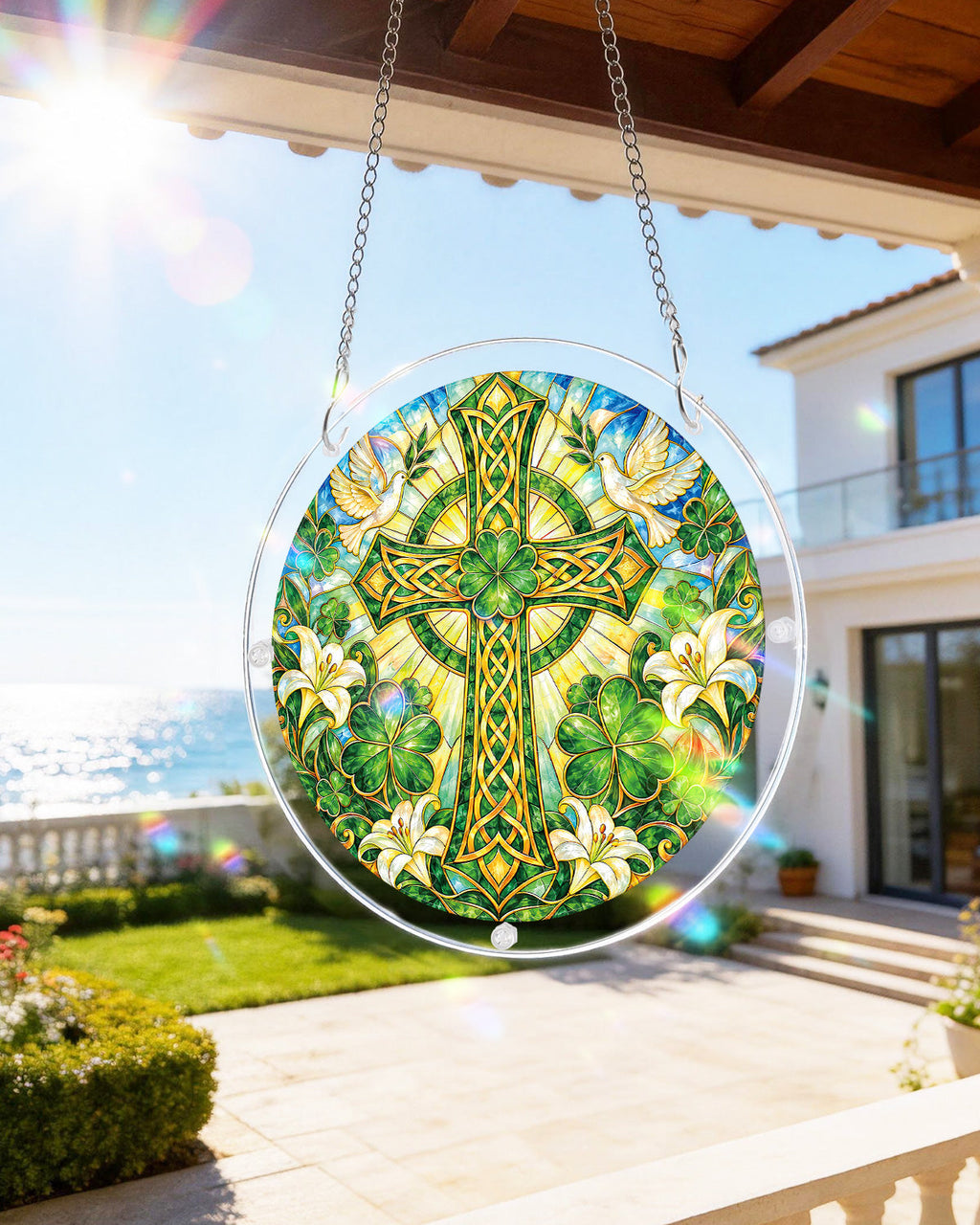 Emerald Blessing Cross Light Suncatcher-Acrylic Window Art