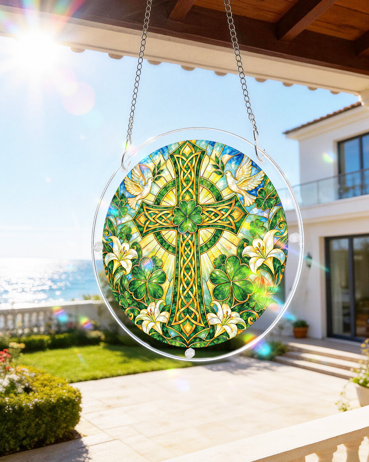 Emerald Blessing Cross Light Suncatcher-Acrylic Window Art
