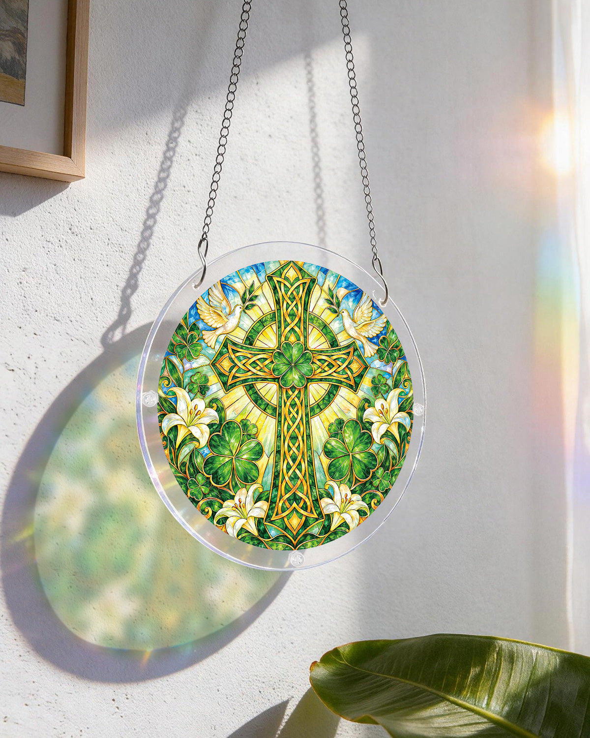 Emerald Blessing Cross Light Suncatcher-Acrylic Window Art