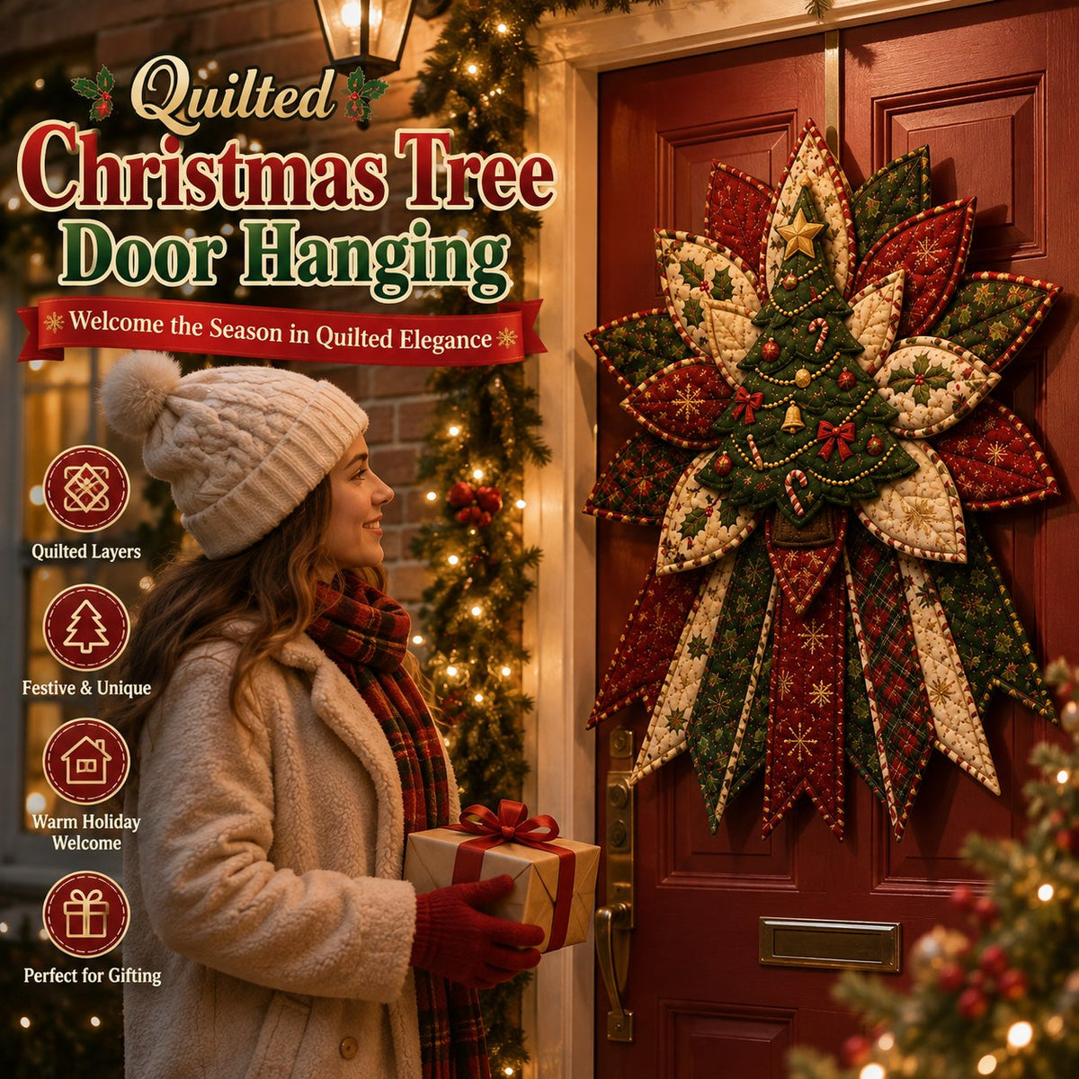Holly Reindeer Delight - Oversized Christmas Character Quilted Door Hanger Sewing Kit