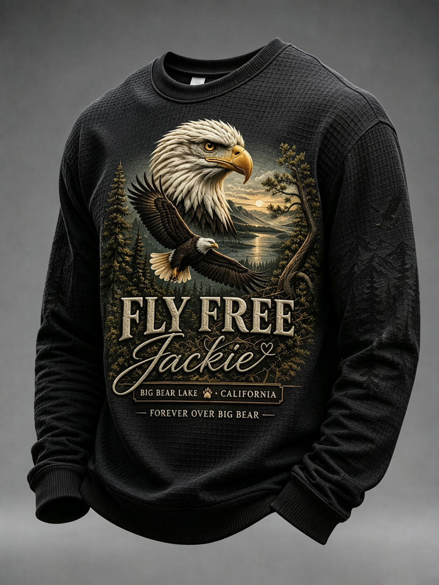 Men'S Jackie The Eagle Print Waffle Long Sleeve Top