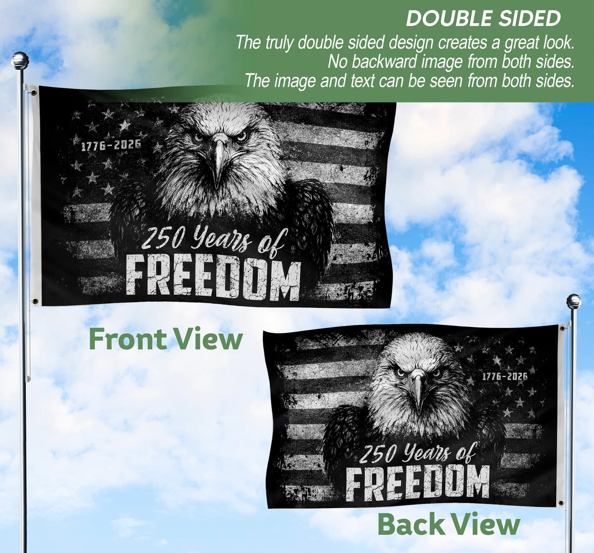 USA 250th Anniversary 250 Years of Freedom Flag 1776-2026 American Eag