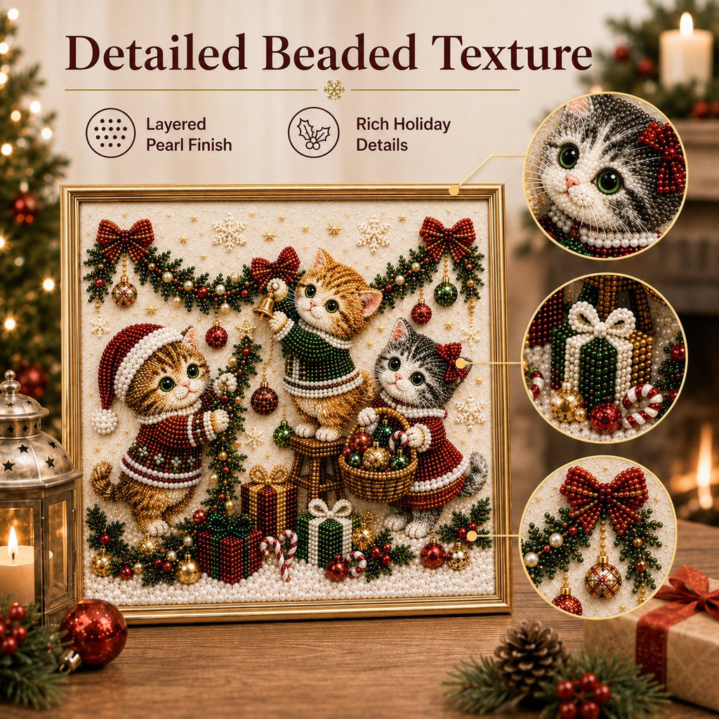 🎄🐾 LAST DAY 49% OFF – Premium 3D Pearl Christmas Kitty Art Kit | Luxury Flocked Canvas with Scratch-Resistant Non-Fading Pearl Beads DIY Holiday Decor 🎅🐱❄️