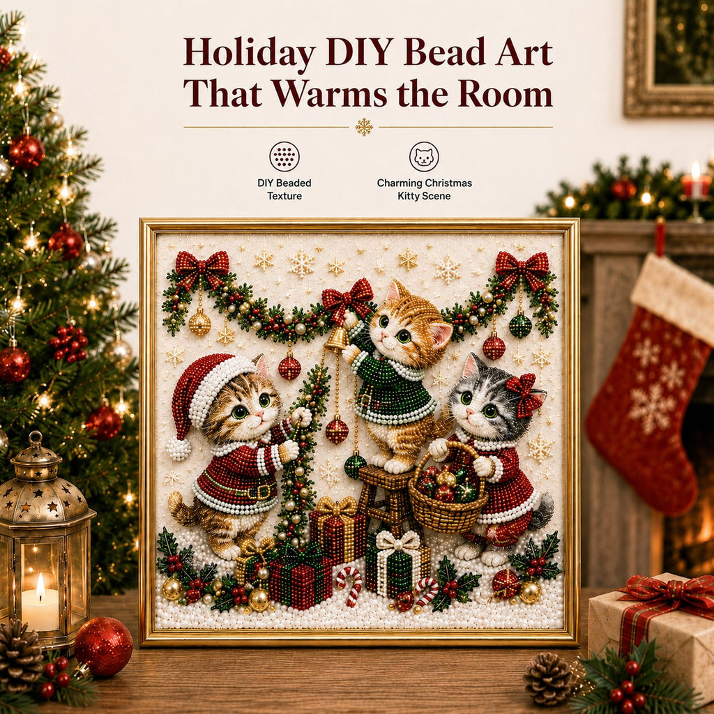 🎄🐾 LAST DAY 49% OFF – Premium 3D Pearl Christmas Kitty Art Kit | Luxury Flocked Canvas with Scratch-Resistant Non-Fading Pearl Beads DIY Holiday Decor 🎅🐱❄️