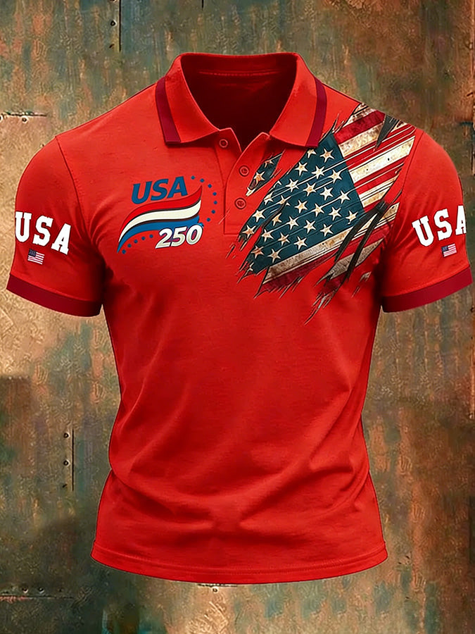 Unisex Casual 250Th Anniversary Celebration Short Sleeved Polo Shirt