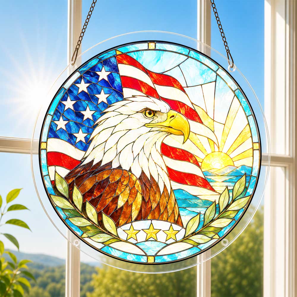 Acrylic Jigsaw Puzzle Suncatcher - Liberty Eagle Sunrise