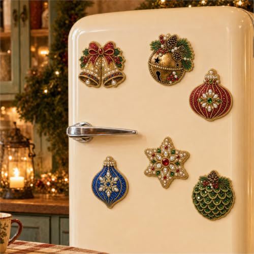 🎄DIY Diamond Painting Christmas Magnets – Sparkling Handmade Refrigerator Magnets for Holiday Decor, Crafts & Gifts