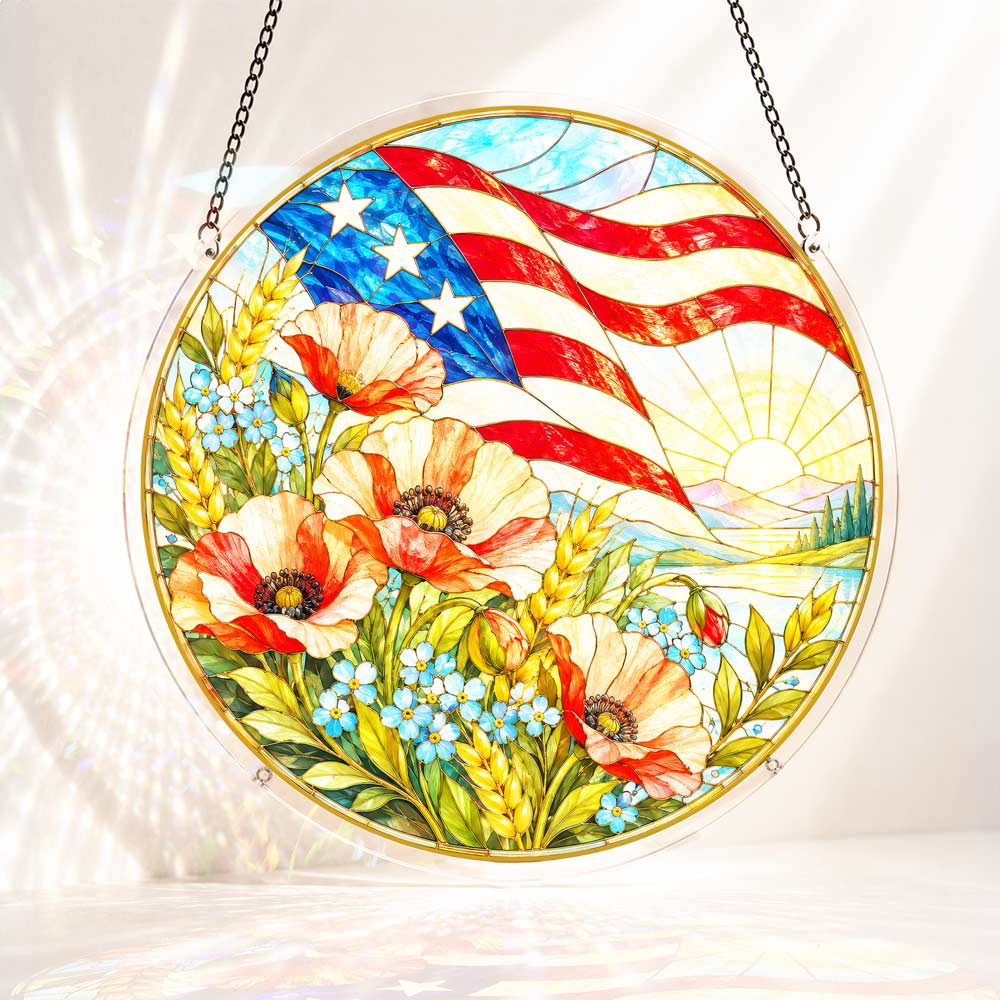 Acrylic Jigsaw Puzzle Suncatcher - Poppies and Old Glory