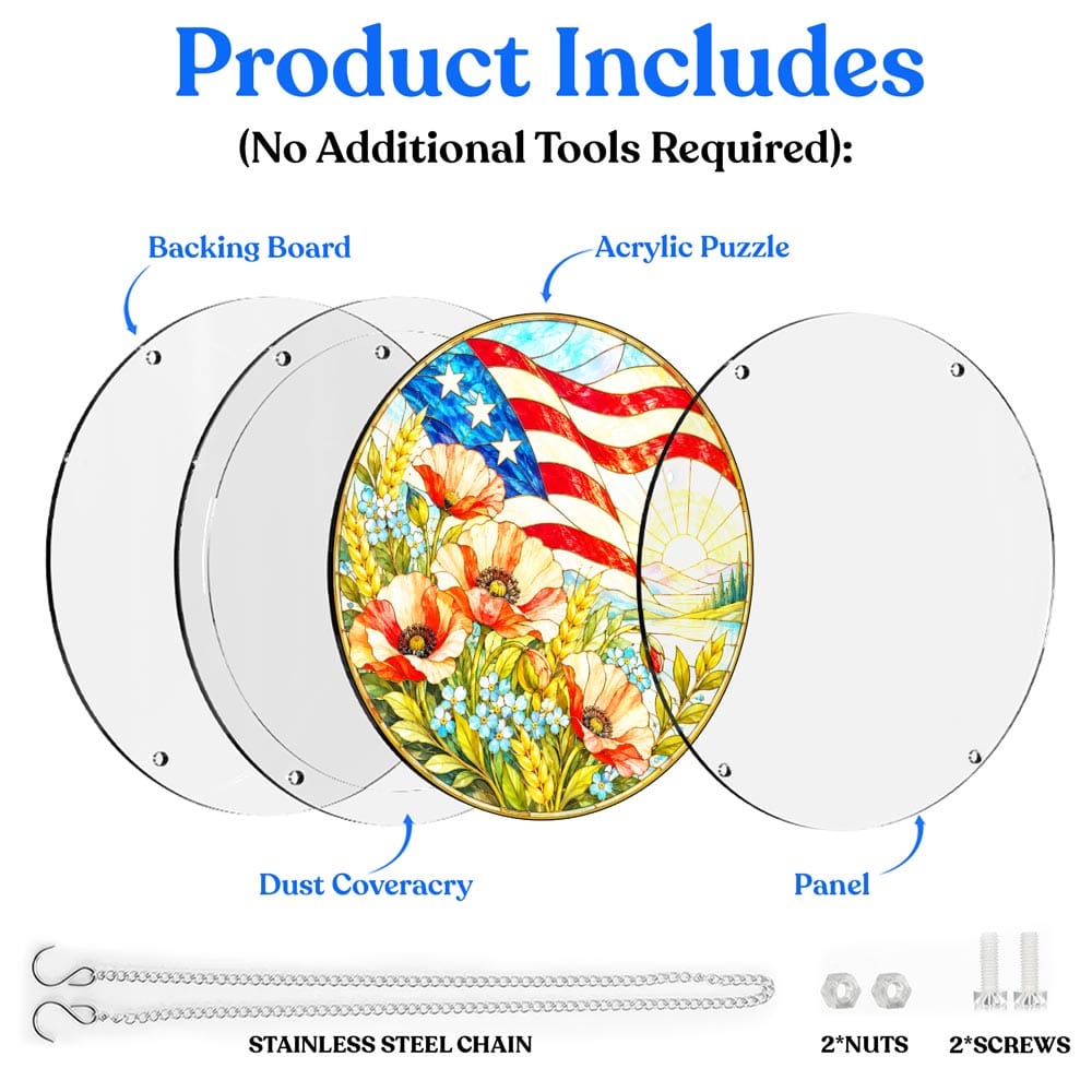 Acrylic Jigsaw Puzzle Suncatcher - Poppies and Old Glory