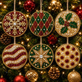 6 Pcs Christmas Wooden Ornaments DIY Pearls Diamond Painting Kit Rhinestone Art Pendants with Hemp Rope for Holiday Tree Decor