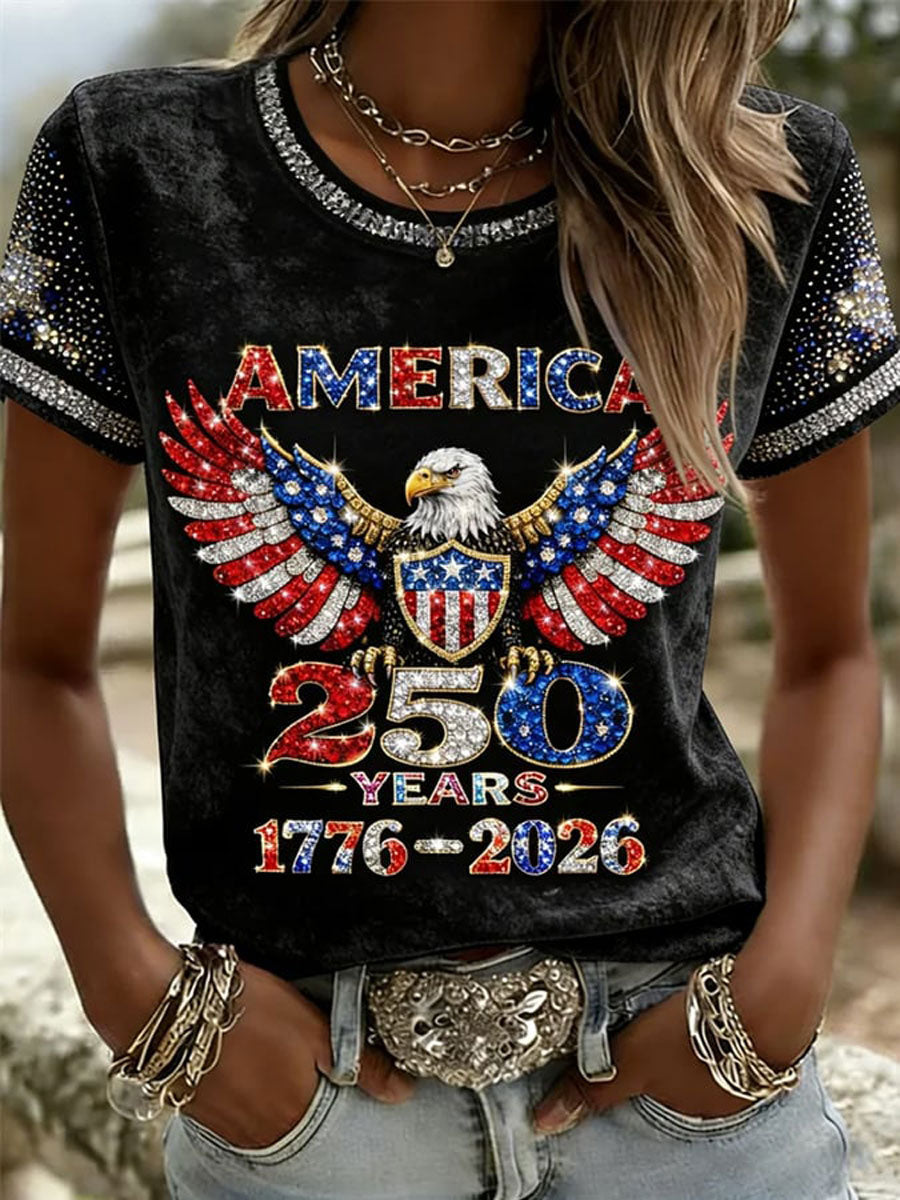 American 250th Anniversary Rhinestone Design Women's T-Shirt
