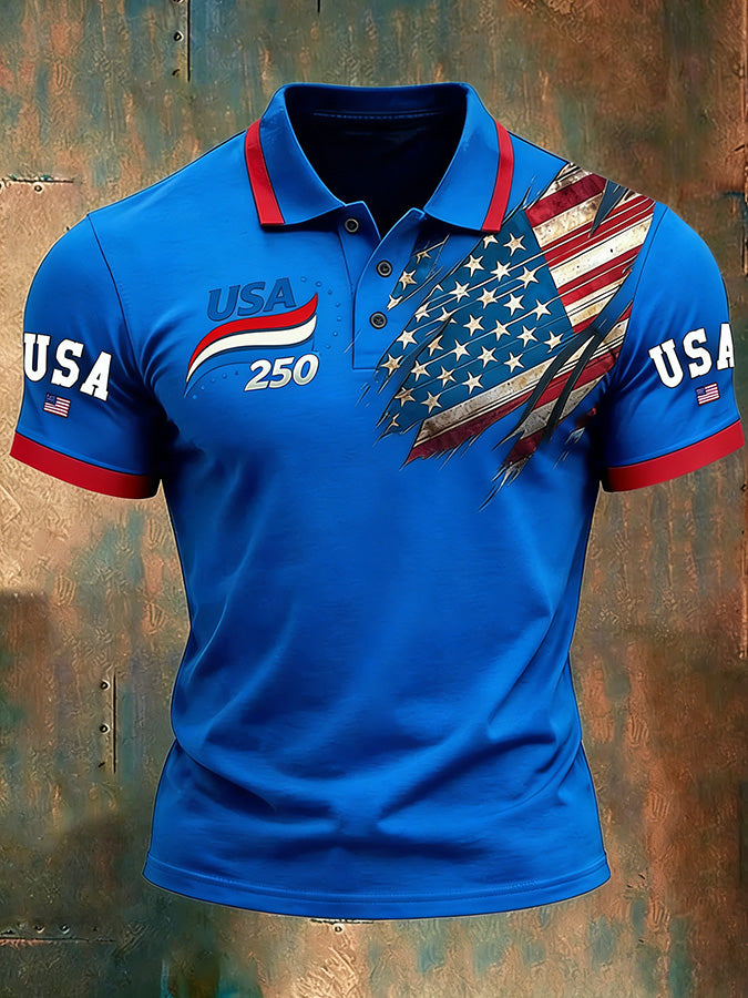 Unisex Casual 250Th Anniversary Celebration Short Sleeved Polo Shirt