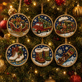 6 Pcs Christmas Wooden Ornaments DIY Pearls Diamond Painting Kit Rhinestone Art Pendants with Hemp Rope for Holiday Tree Decor