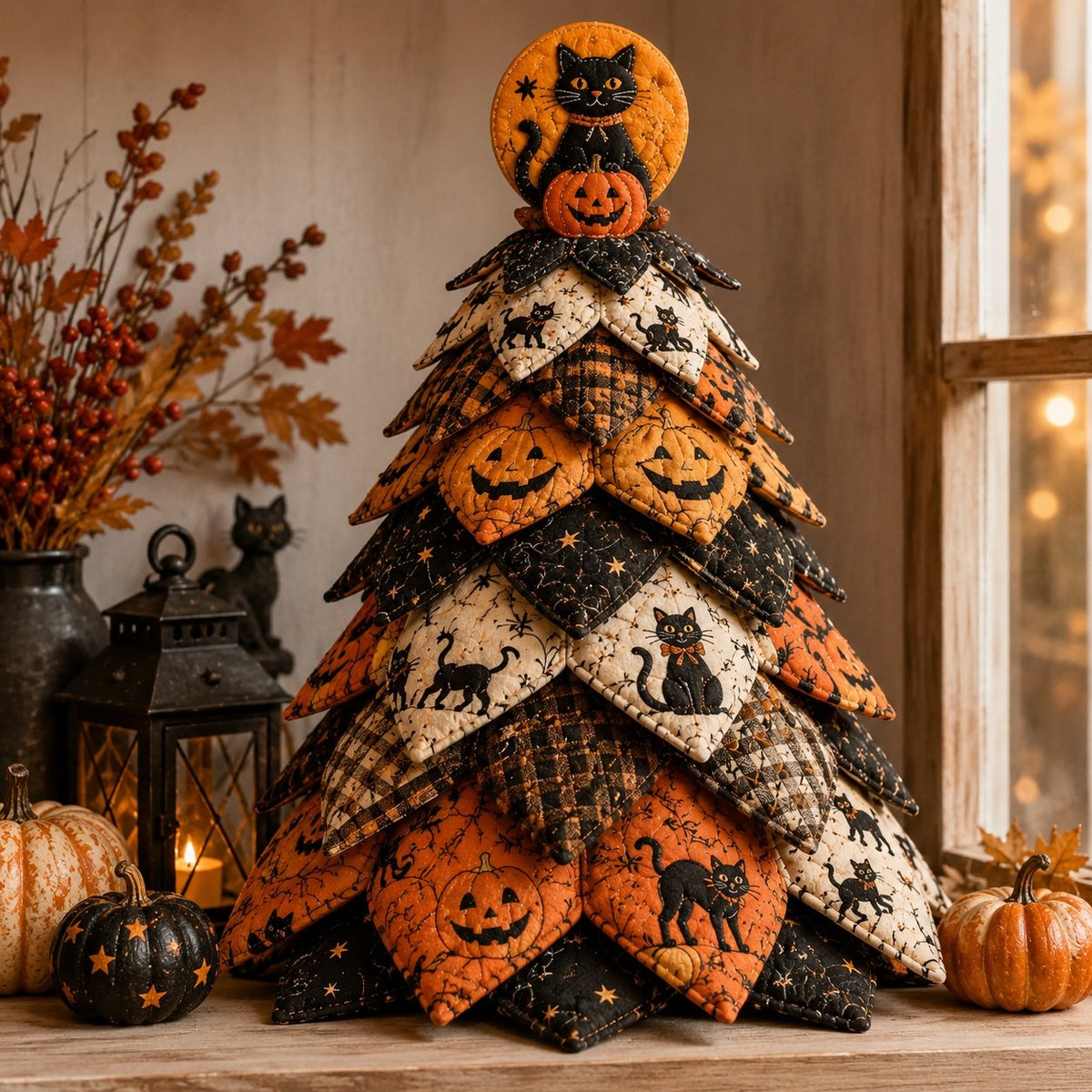 DIY Halloween Cat Quilted Fabric Tree Kit