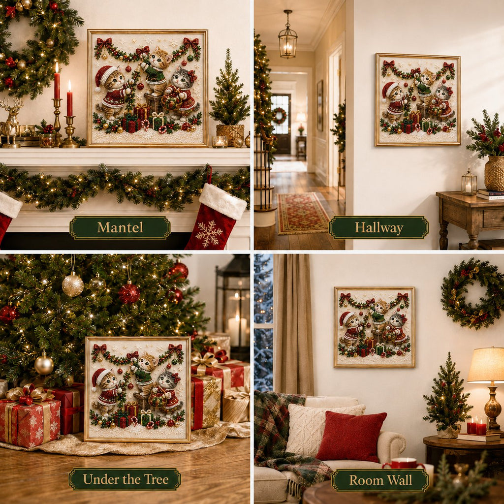 🎄🐾 LAST DAY 49% OFF – Premium 3D Pearl Christmas Kitty Art Kit | Luxury Flocked Canvas with Scratch-Resistant Non-Fading Pearl Beads DIY Holiday Decor 🎅🐱❄️